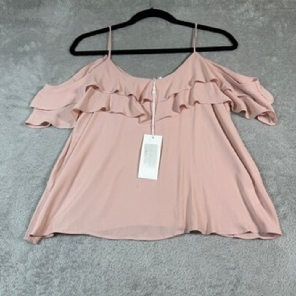 Lush Topโ Women Medium Pink Cold Shoulder Ruffle Strappy Tiered Summer NWT